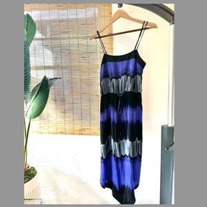 HALSTON HERITAGE TIE DYE IKAT HANDKERCHIEF MIDI SLIP DRESS